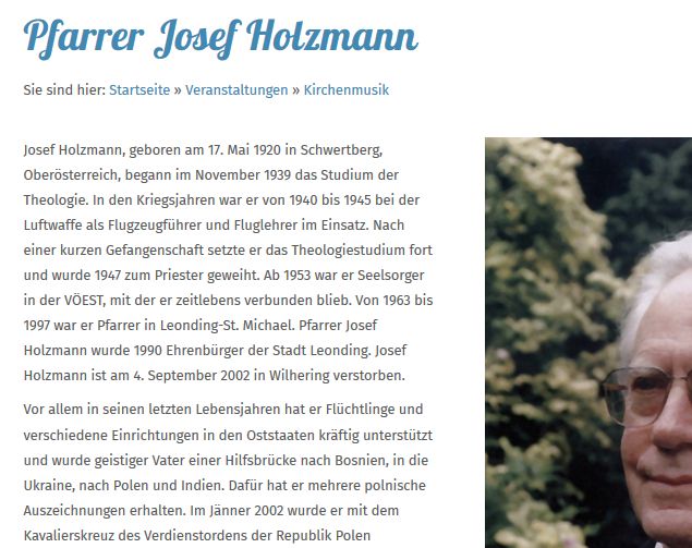 Unvergessen in Rufling - Pfarrer Holzmann hat viel für Rufling getan und in Rufling ermöglicht!